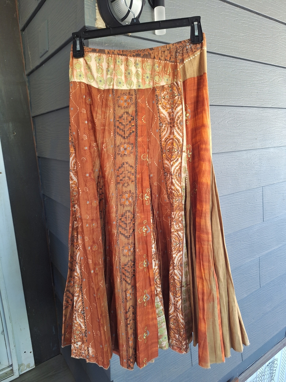 Bohemian Rust Patchwork Maxi Skirt - Brown/Orange